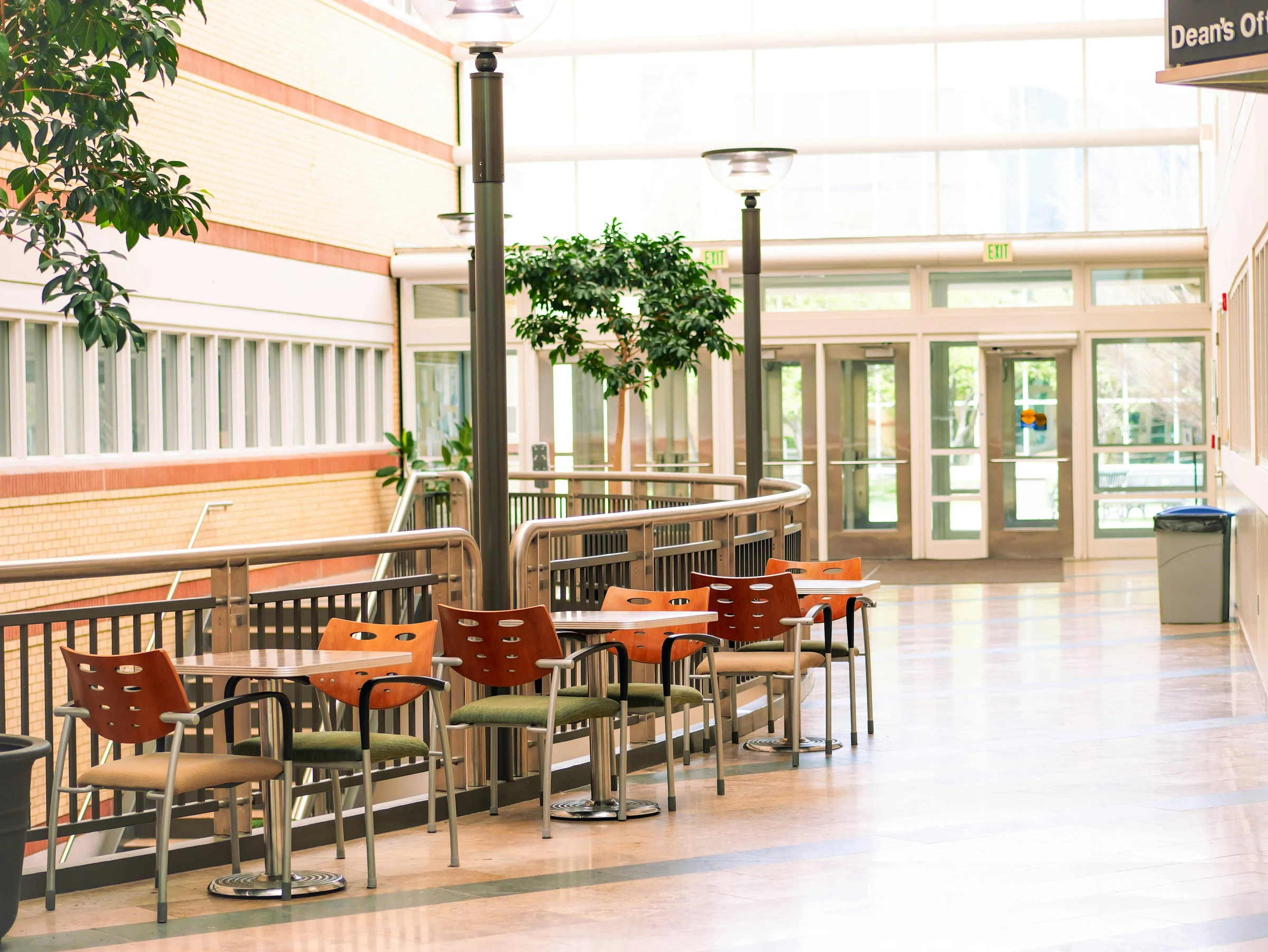 The Grace Hill fellowship hall — rows of tables and chairs set for a community gathering.